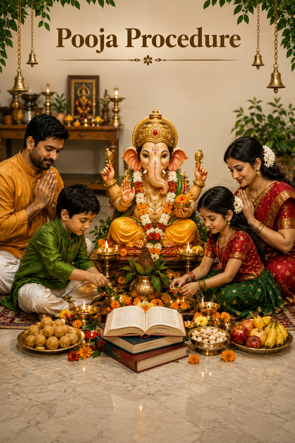 Family performing Vinayaka Chavithi pooja